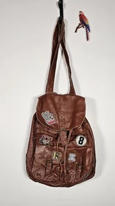 Mudd Back Pack Bag Brown Flux Leather Patches Adjustable Back Straps Snap Close - Picture 1 of 7