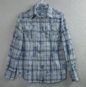 Rockmount Ranch Wear Women's XL  Blue Plaid Eyelet Embroidery Western Shirt - Picture 1 of 9
