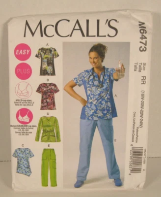 McCall's 6473 Easy Scrub Tops & Pants Nurse/Asst. Pattern Women's 18W- 24W Uncut - Image 1 of 3