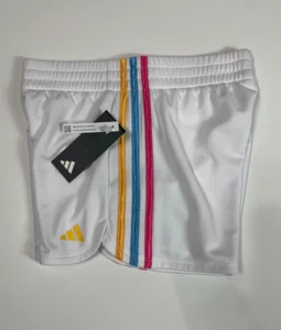 NEW Adidas Girls White Mesh Lined Pacer Shorts Size Large 14 - Picture 1 of 4