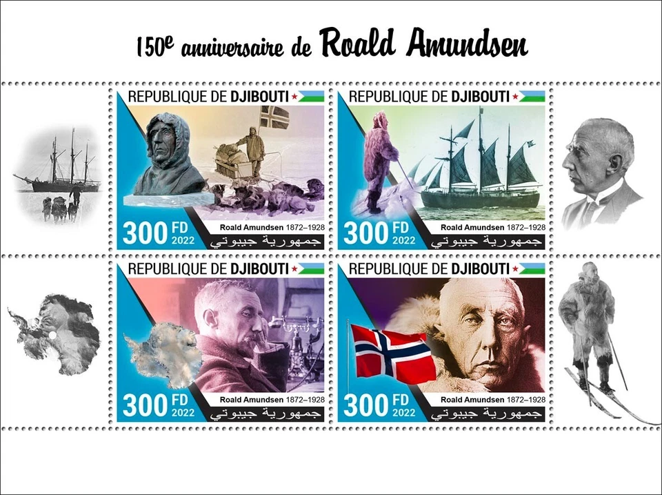 Estampillas de Djibouti 2022 MNH Explorer Roald Amundsen hoja 4 estampillas Foto 1 de 1