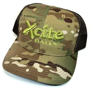 Xcite Baits Camo Trucker Snapback Cap Hat - Fishing Fish Lures NWOT 3D Logo - Picture 1 of 10