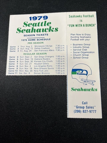 1979 - SEATTLE SEAHAWKS - Season Ticket Holders Schedule - 4th Season - RARE Cover