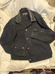 Jones Jeans Jeans Jeansjacke schwarz mit Lederkragen M - Bild 1 von 10