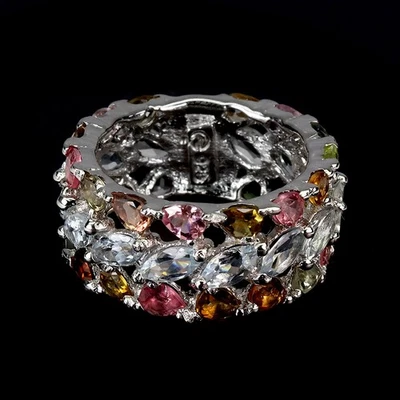 925 Sterling Silver Ring Marquise Aquamarine Tourmaline Gemstone Jewelry Sz 9 - Image 1 of 4