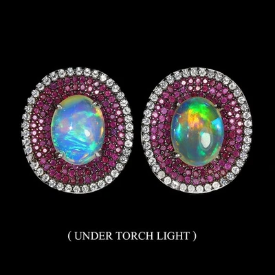 925 Sterling Silver Earrings Oval Fire Opal 9x7mm Ruby Topaz Gemstone Jewelry - Image 1 of 4