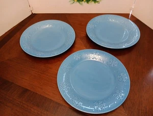 Vintage Libbey Glass BLUE SNOWFLAKE 10.5" Dinner Plate - Set Of 3 - Picture 1 of 4