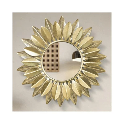 24" Gold Sunburst Metal Wall Mirror – Handmade Flower Design, Luxury Round Ac... - Image 1 of 4