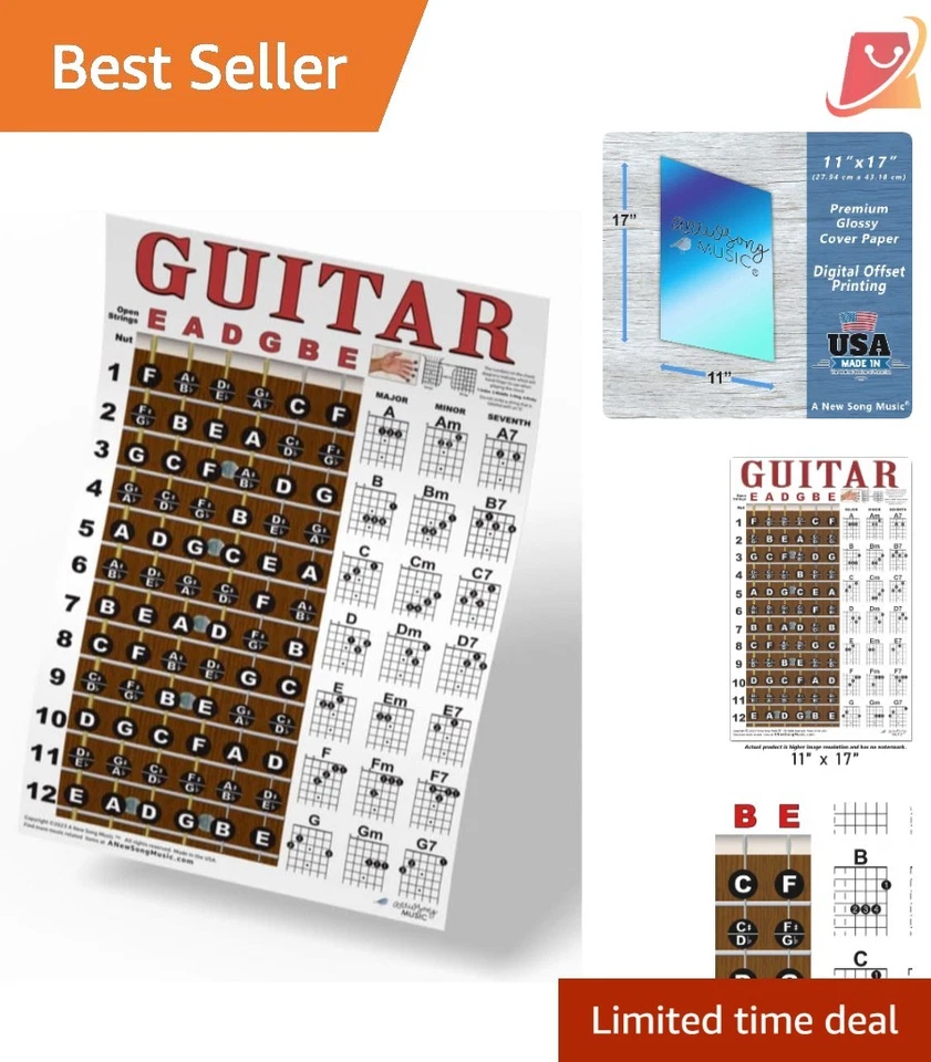 Triple-G Posters Guitar Fretboard and Chord Chart Instructional Poster