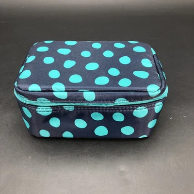 Mini bolsa com zíper Thirty-One azul marinho com pontos-petróleo 5,5 x 3,5" estojo de maquiagem de viagem - Imagem 1 de 4