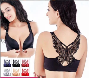 Sujetador inalámbrico hecho a mano bordado mariposa cierre frontal totalmente compatible con el pecho - Imagen 1 de 6