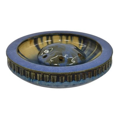 Fulper 1909-17 Arts And Crafts Pottery Blue Ceramic Low Bowl and Flower Frog 407 - Image 1 of 4