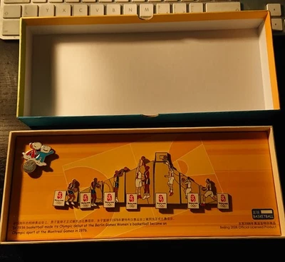 Official Beijing 2008 Olympics Man Basketball Panorama Pins Set Box RARE - Image 1 of 3