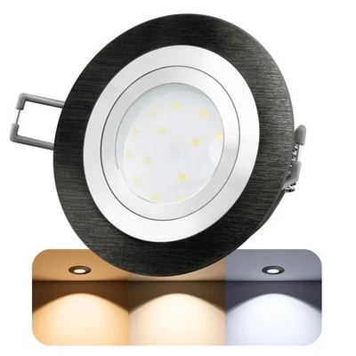 RF-2 LED Recessed Spotlight Round Flat Aluminium Black Brushed with LED Module - Image 1 of 4