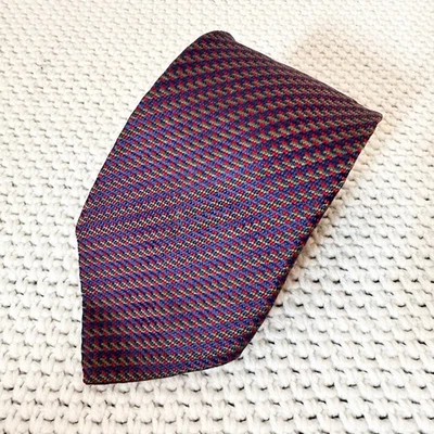 Gravata Charvet Vintage Designer de Seda Vermelho Verde Azul Tecido Design de Tweed Clássica - Imagem 1 de 4