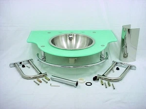 Decolav Stainless 2200-8B-SF Steel Full Recessed Bowl Seafoam Green Glass Vanity - Picture 1 of 6