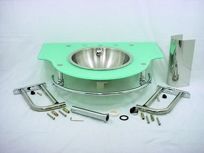 Decolav Stainless 2200-8B-SF Steel Full Recessed Bowl Seafoam Green Glass Vanity - Image 1 of 4