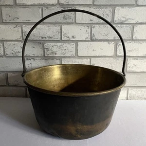🌟Antique Vintage Large Brass Cauldron Jam Cooking Pot Iron Handle Heavy Duty🌟 - Picture 1 of 17