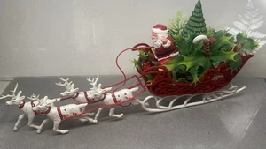 Vintage Santa Sleigh Christmas Holiday Decoration ~One Reindeer Leg Missing - Picture 1 of 16