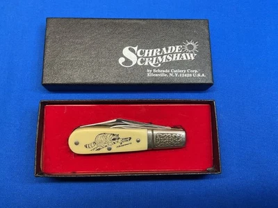 Cuchillo y caja de hoja plegable vintage Schrade SC506 Scrimshaw Barlow EE. UU. Foto 1 de 4