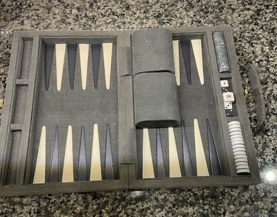 Vintage Backgammon Set by Cardinal Size 11x7.5 inches Corduroy Gray Color Case - Image 1 of 4