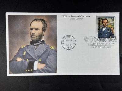 US FDC William T. Sherman 1995 Mystic Stamp Cover Union General 32c a879 - Image 1 of 2