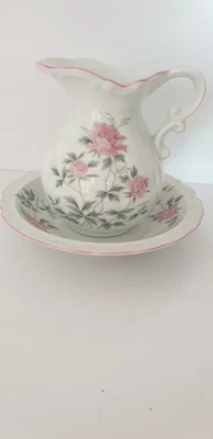 Vintage St Michael country rose white pink floral jug matching bowl home decor😀 - Image 1 of 4
