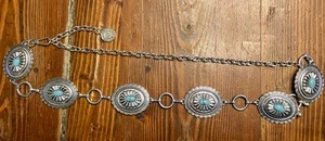 Steve Madden Silver Turquoise Southwestern Chain Concho Belt Cowgirl Western - Picture 1 of 6