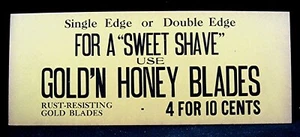 Letrero de cartón Gold'n Honey Blades Honey Blades Co St Louis Mo Old Store Stock - Imagen 1 de 1