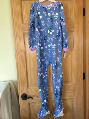 New Carter's Kid Girls 1-Piece Floral Fleece Footie Pajamas Blue 4,5 - Image 1 of 2