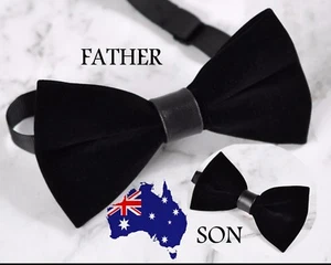 Father Son Match 100% Handmade Solid Black Velvet Bow Tie Bowtie Wedding Party - Picture 1 of 9