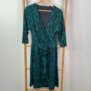 David Lawrence Wrap Dress Womens Medium Green Blue Midi Australian Made V-Neck - Picture 1 of 9
