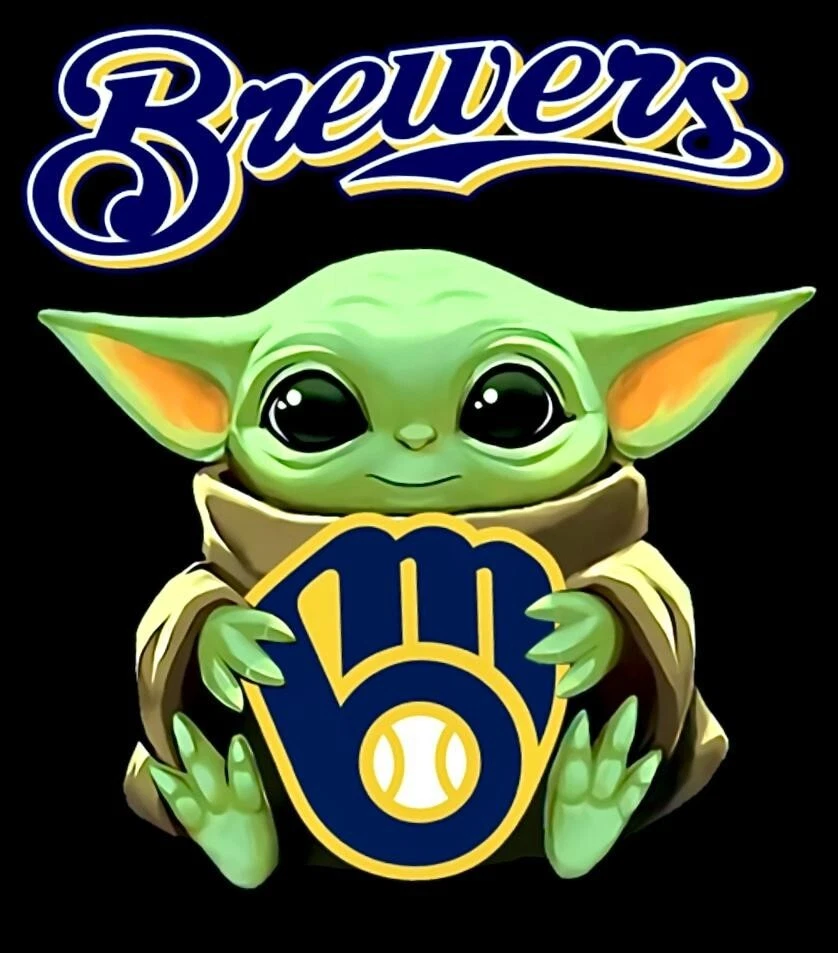 (2) Milwaukee Brewers Baby Yoda Waterproof Vinyl Stickers 4.5x4 Decals - Image 1 of 1