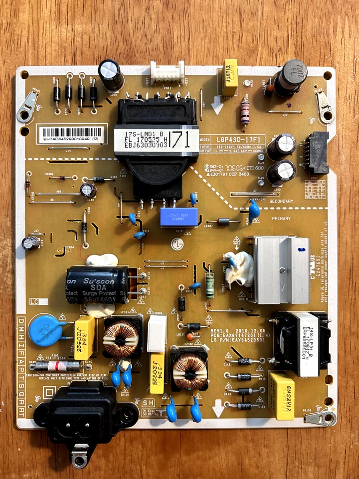 PLACA FUENTE DE ALIMENTACIÓN PSU EAX67147201(1.4) EAY64529801 PARA 43" LG 43LJ624V 43LJ614V Foto 1 de 1