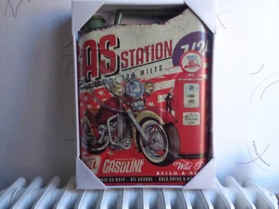 TOLE METAL BIDON GAS STATION MOTO POMPE 35 X 46 CMS NON PLAQUE EMAILLEE ANCIENNE - Photo 1/4