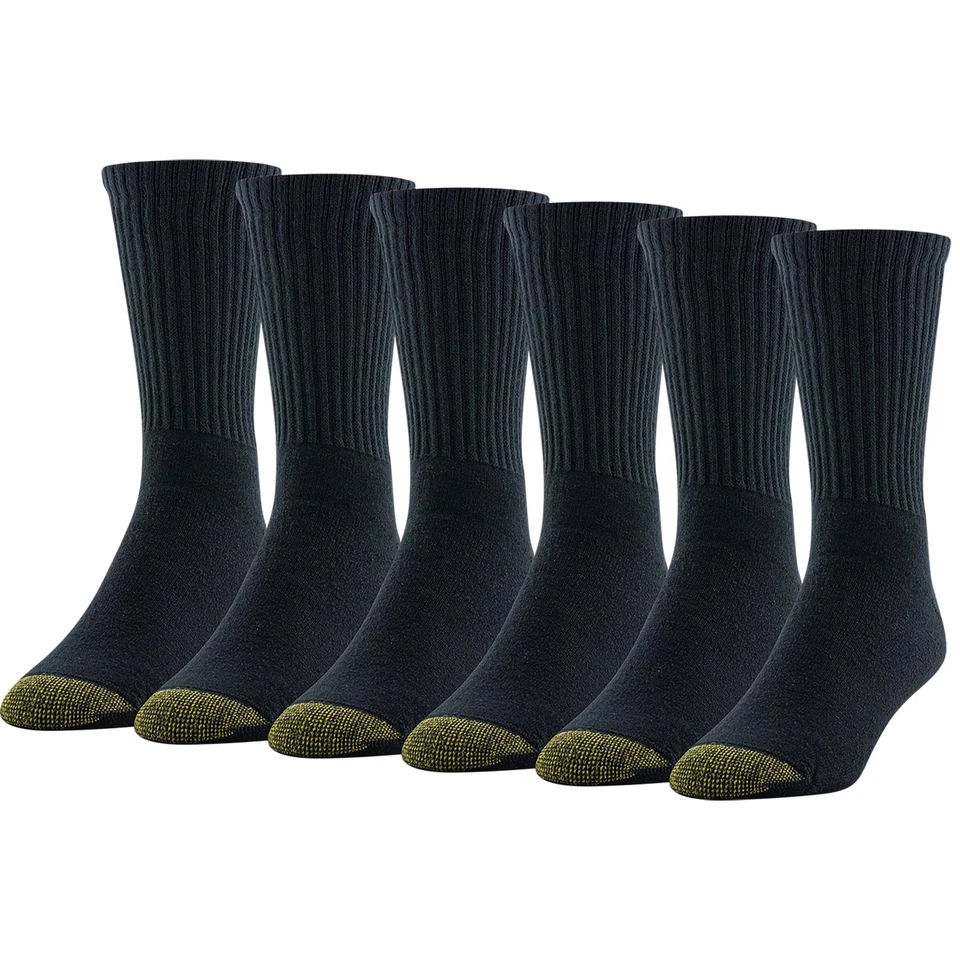 Gold Toe Men's Cotton Short Crew Athletic Sock 6 Pairs Black