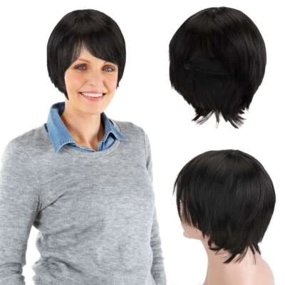 Short Black Pixie Cut Straight Human Daily Hair Wigs Natural Full Wig Cosplay US - Image 1 of 4