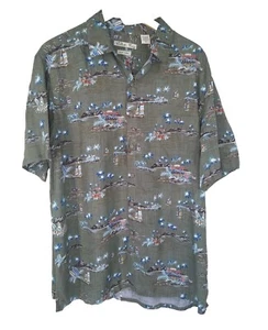 Batik Bay Mens XL Shirt Summer Easy Care Green Short Sleeve Beach Scene  - Picture 1 of 6