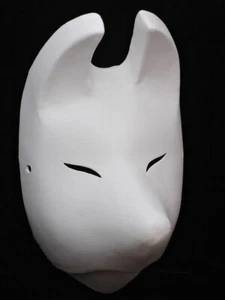 Komendo Full Face Mask Hand Painted Paper White Cosplay Fox Kitsune Japan - Picture 1 of 5