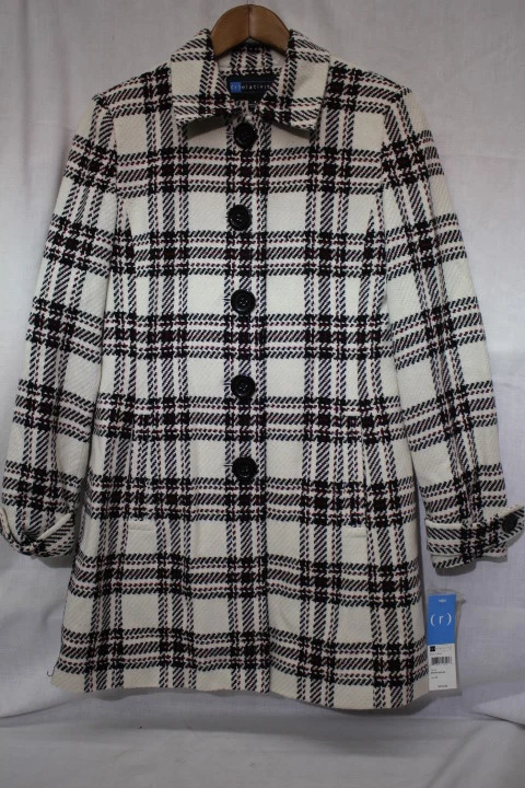 NWT (R)ELATIVITY White & Black Plaid Womens Lightweight Trench Coat Size S-B24A - Image 1 of 4