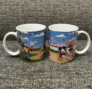 2 Disney Coffee Cup Cocoa Mug Mickey Mouse Minnie Goofy Donald at the Fair 10oz - Picture 1 of 12