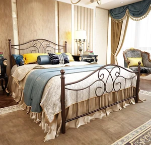 Metal Bed Frame Queen Size with Vintage Headboard and Footboard Platform Base Wr - Picture 1 of 9