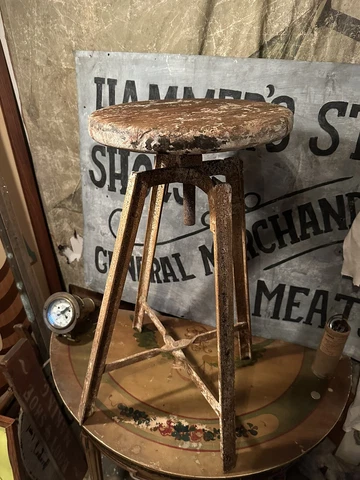 1940s Rare Industrial Vintage UHL Style Toledo Metal Bar DRAFTING Chair stool Cover