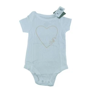 White Cotton Baby Bodysuit with Gold Heart Design Short Sleeve Size 6-9M - Picture 1 of 6