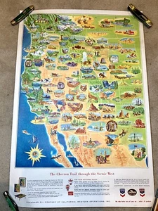 Vintage Chevron Poster Pictorial Map Trail Through the Scenic West Original Exc - Picture 1 of 5