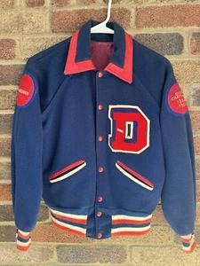 Vintage 1960 Speedline 36 Wool Blue Red White Varsity Cheer Letter D Jacket - Picture 1 of 14