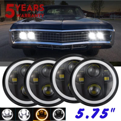 4 PIEZAS 5.75" 5-3/4" LED Faro Alto/Bajo DRL para Ford Ranchero Gran Torino 1965-1976 Foto 1 de 4