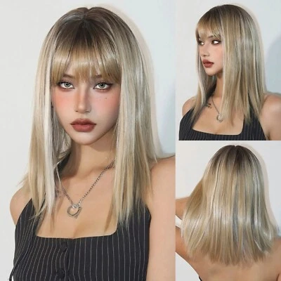 FUTURA Medium Blonde with Bangs Highlight Cosplay Straight Hair Synthetic Wig - Image 1 of 4