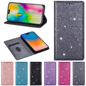 Glitter Flip Stand Case W/ Card Slots For Samsung Galaxy S25 Ultra|+ S24 S23-S21 - Picture 1 of 39