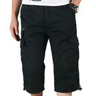 Man 3/4 Long Length Elasticat Shorts Pants Waist Combat Beach Sports Joggers/